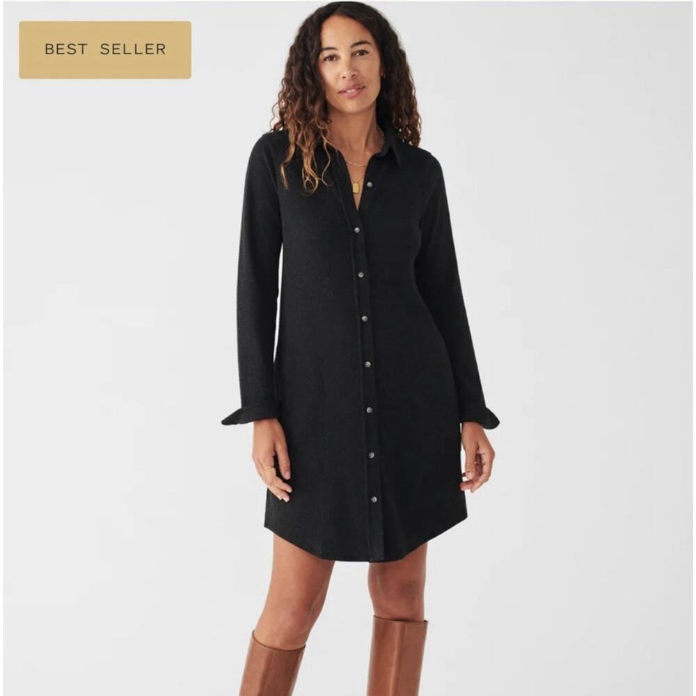 Faherty Legend Sweater Dress Shirt Womens S Heathered Grey-Black Twill NWT